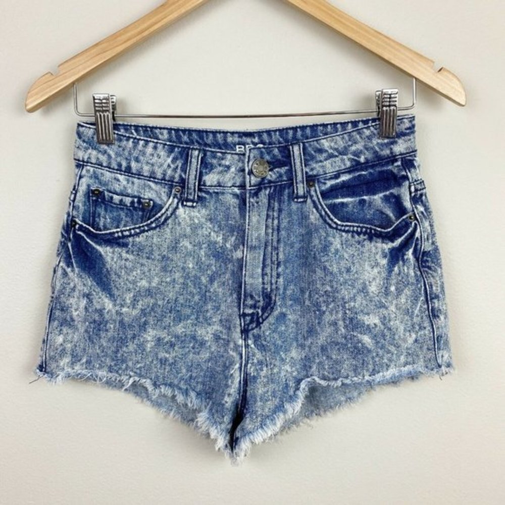 BDG Dree‎ Cheeky High Rise Shorts Womens 26 Acid Wash Fray Hem Denim 80s Look
